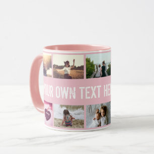 Mug Collage photo et texte rose personnalisé