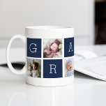 Mug Collage photo Grampy Grand-père personnalisé<br><div class="desc">Créez un gentil souvenir pour un grand-père bien-aimé cette Fête des pères ou la Journée des grands-parents avec ce design simple qui comprend six de vos photos Instagram préférées, arrangé dans une mise en page de collage avec carrés alternatifs en bleu marine, en précisant "Grampy". Personnalisez avec des photos préférées...</div>