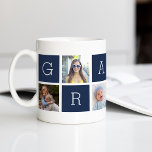Mug Collage photo grand-père des groupes personnalisés<br><div class="desc">Créez un gentil souvenir pour un grand-père bien-aimé cette Fête des pères ou la Journée des grands-parents avec ce design simple qui comprend six de vos photos Instagram préférées, arrangé dans une mise en page de collage avec carrés alternatifs en bleu marine, en précisant "Gramps". Personnalisez avec des photos préférées...</div>
