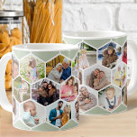 Mug Collage photo Honeypeb 17 Photo Sage Green<br><div class="desc">Créez votre propre mosaïque photo en motif nid d'abeille. Le modèle photo est mis en place pour vous d'ajouter 17 de vos photos préférées d'amis, de famille, d'animaux de compagnie, de vacances etc. Vos images seront affichées en forme d'hexagone pour former le nid d'abeille, travaillant en lignes de gauche à...</div>