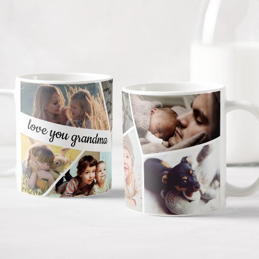 Mug Collage photo Love You Grandma Texte manuscrit