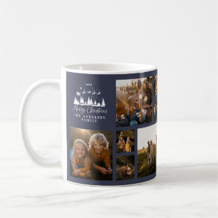 Mug Collage photo minimaliste moderne Noël bleu marine