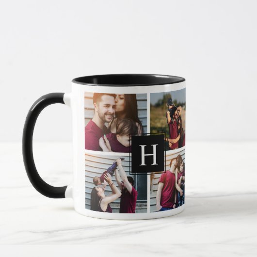Mug Collage photo monogramme moderne (Gauche)