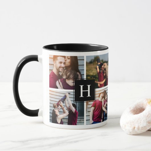 Mug Collage photo monogramme moderne (Avec donut)
