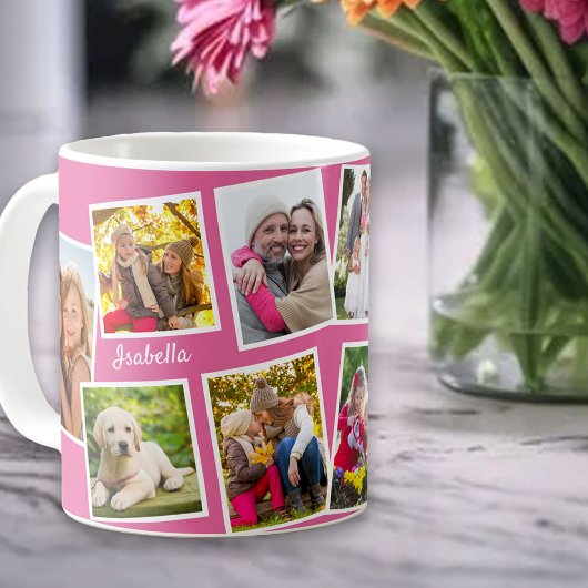 Mug Collage photo personnalisé 10 rose