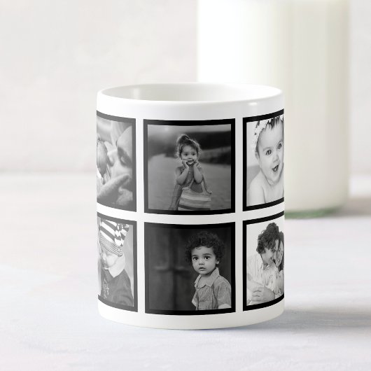 Mug Collage photo personnalisé Élégant Noir moderne Bl