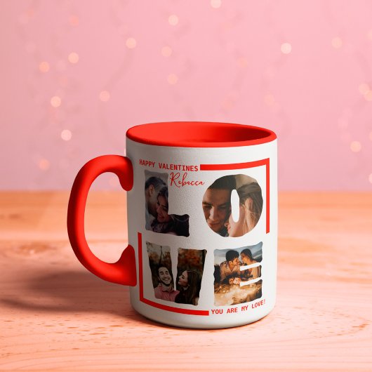 Mug Collage photo personnalisé "LOVE" dans le style mo