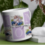 Mug Collage photo personnalisé Maman Love 7<br><div class="desc">Célébrez maman avec un design intemporel et élégant qui est aussi spécial qu’elle! Cette tasse de collage de photos épelle "MOM" dans des blocs pastel doux, encadrant vos moments de famille préférés magnifiquement. Le délicat script "We love you !" ajoute une touche de coeur, ce qui en fait le parfait...</div>