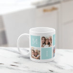 Mug Collage photo personnalisé Mima Grand-mère 5<br><div class="desc">Créez un gentil souvenir pour grand-mère avec ce design simple qui comprend cinq de vos photos Instagram préférées, arrangé dans un montage avec des carrés alternatifs en vert menthe pastel, épelant "Mima" avec un coeur dans le dernier carré. Personnalisez avec des photos préférées de ses petits-enfants pour un cadeau précieux...</div>