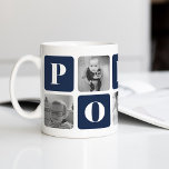 Mug Collage photo POPPY<br><div class="desc">Customisez cette jolie confection de tasse moderne pour célébrer votre grand-père préféré cette Fête des pères, Noël ou anniversaire! Les caractéristiques de design alternent les carrés de photos et les blocs de lettres bleu marine profonds épelant "POPPY" en lettres serif modernes. Ajoutez cinq de vos photos carrés préférées (parfait pour...</div>