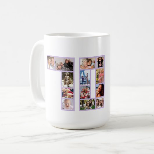 Mug Collage photo pour 70e anniversaire violet (Devant gauche)