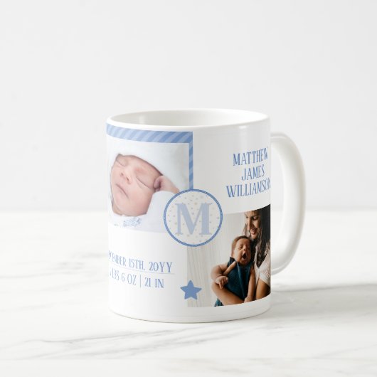 Mug Collage photo pour bébé nouveau-né, Monogramme et (Devant droit)