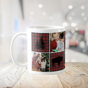 Mug Collage photo rustique de 5 photos en carreau de b