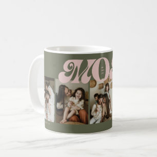 Mug Collage Photo Vert Rose Rétro Gras Maman 5