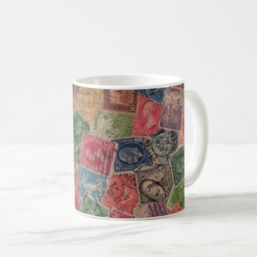Mug Collage utilisé par cru de timbre-poste (Devant droit)