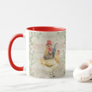 Mug Collage vintage - coqs et fleurs