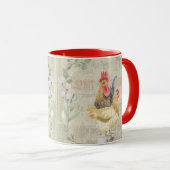 Mug Collage vintage - coqs et fleurs (Devant droit)