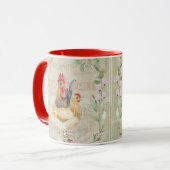 Mug Collage vintage - coqs et fleurs (Devant gauche)