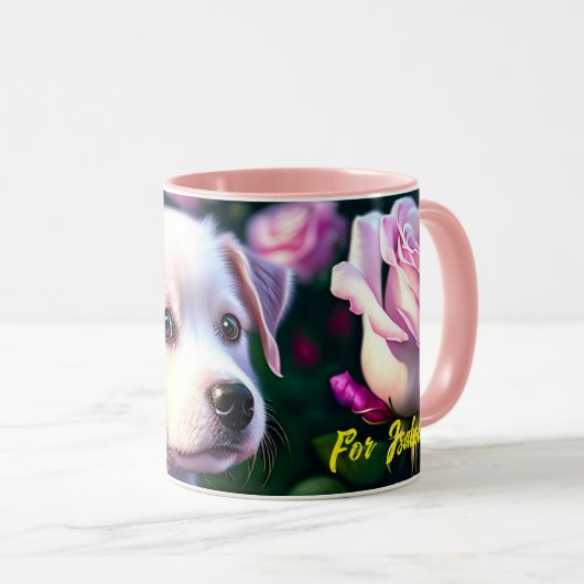 Mug Collection Chien Blanc Et Rose (Devant droit)