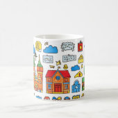 Mug collection colorée de maisons, bâtiments, arbres (Centre)