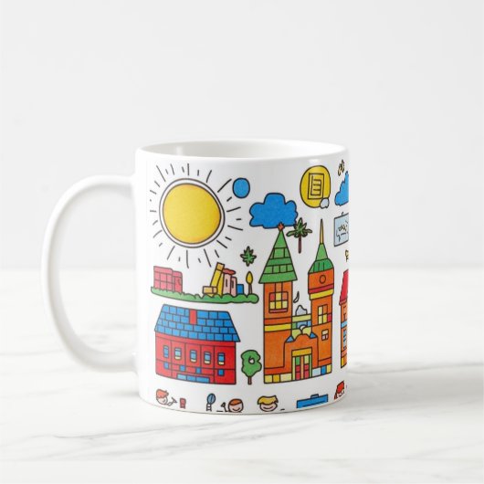 Mug collection colorée de maisons, bâtiments, arbres (Gauche)