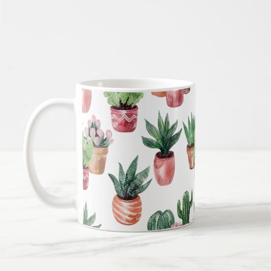 Mug Collection de cactus dans des pots, aquarelle. (Gauche)