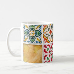 Mug Collection de carreaux en céramique aquarelle. vin