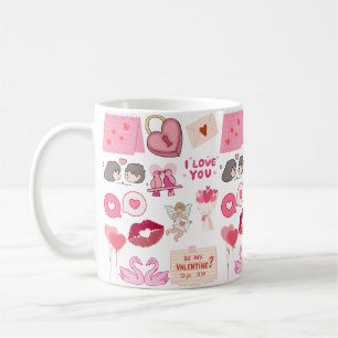 Mug Collection de doodles d'amour mignons rose pour la