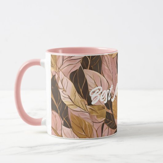 Mug Collection de Feuilles de Boho Rouge Rose Populair (Gauche)