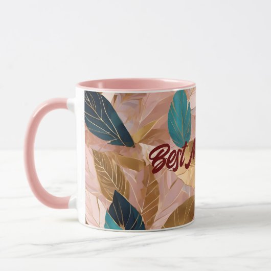 Mug Collection moderne de Feuilles Boho en or rose vif (Gauche)