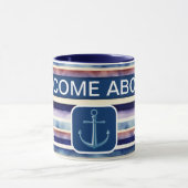Mug Collection populaire Summer Navy Blue Boat Stripes (Centre)