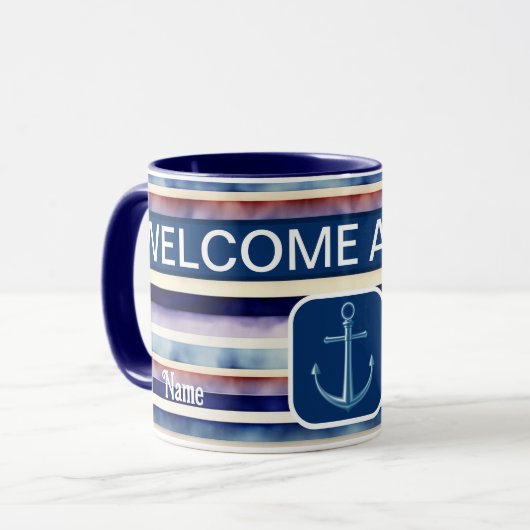 Mug Collection populaire Summer Navy Blue Boat Stripes (Devant gauche)