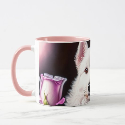 Mug Collection rose Et Chien Blanc (Gauche)