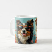 Mug Collie à poil long avec des roses du cœur pour la (Devant gauche)