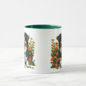 Mug Collie Bordure Mignonne En Fleurs (Centre)