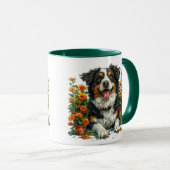 Mug Collie Bordure Mignonne En Fleurs (Devant droit)