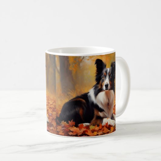 Mug Collie frontalier à l'automne Feuilles automne Ins (Devant droit)