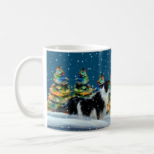 Mug Collie frontalier en hiver Forêt de neige Arbre de (Gauche)