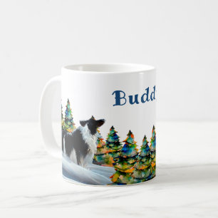 Mug Collie frontalier en hiver Forêt de neige Arbre de