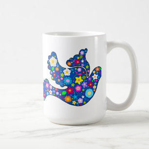 Mug Colombe bleue de paix faite de fleurs décoratives