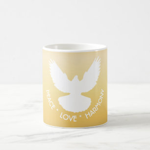 Mug Colombe de la paix en vol blanc sur fond or Élégan