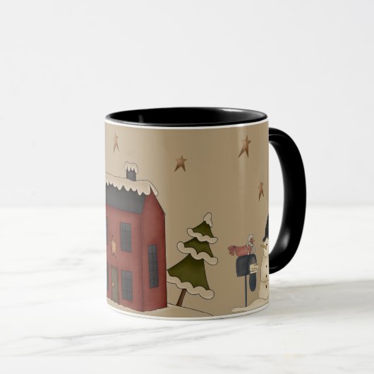 Mug Colonial rouge primitif dans la neige (Devant droit)