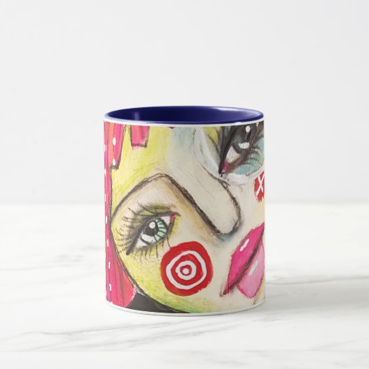 Mug Coloré Abstrait Visage Whimsical Quirky Artistique (Centre)
