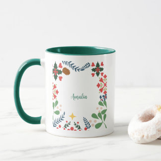 Mug Coloré rétro moderne botanique de Noël