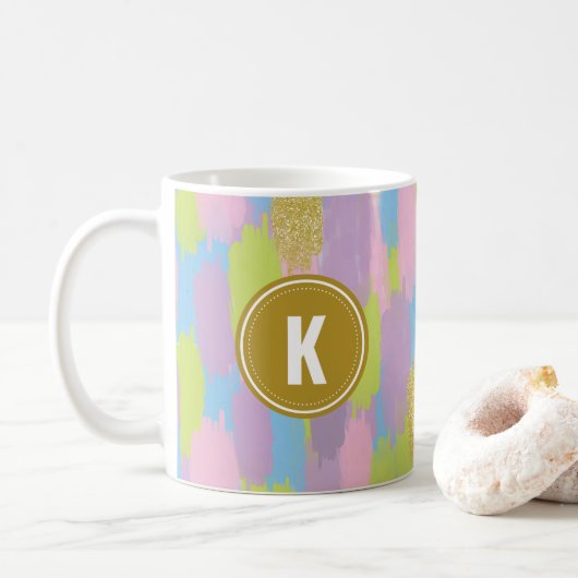Mug Colorful Abstrait Brushstrokies Motif Monogramme (Avec donut)