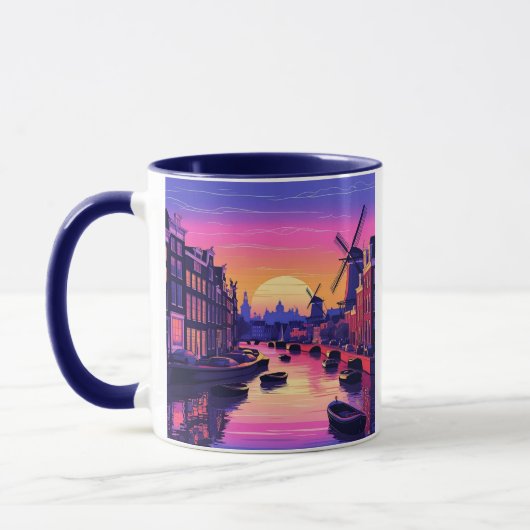 Mug Colorful Amsterdam Sunset – Dutch Canal & Windmill (Gauche)