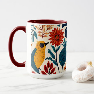 Mug Colorful Cottagecore Floral Bird Pattern