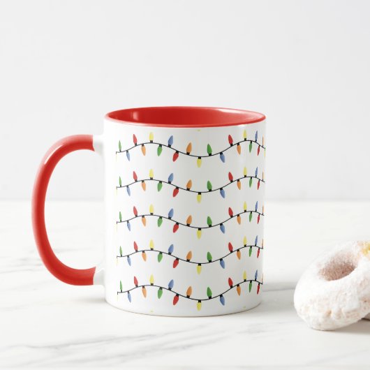 Mug Colorful Festive Holiday Tree Lights Art Pattern (Avec donut)