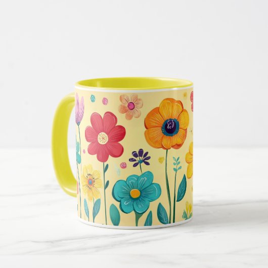 Mug Colorful Floral, Bright Pattern Vibrant Folk Flowe (Devant gauche)