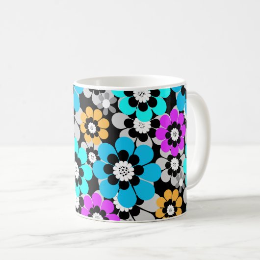 Mug Colorful flowers daisies Blue Turquoise Purple (Devant droit)